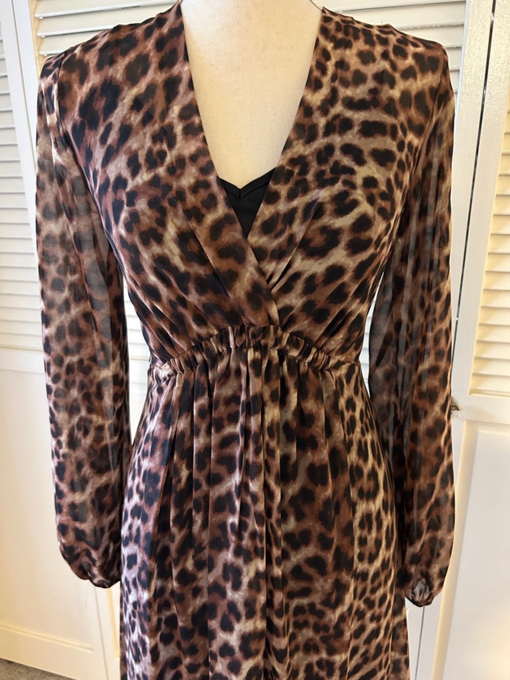 NWT DKNY Brown Leopard-Print Long Sleeve  Midi Dress - Picture 4 of 11